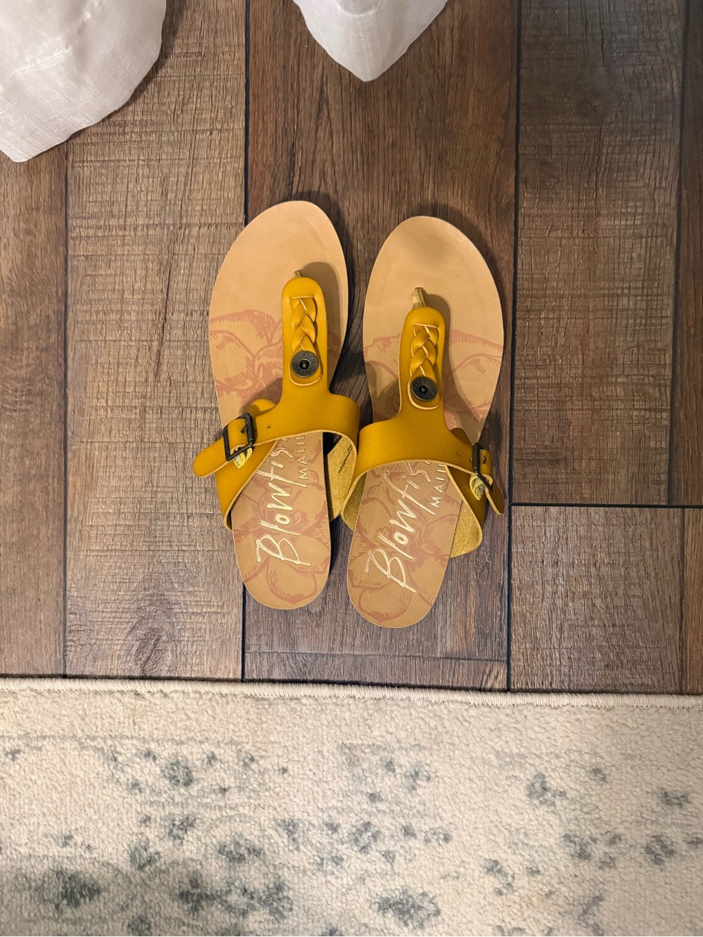 Blowfish Mustard Yellow Braided T-Strap Sandals